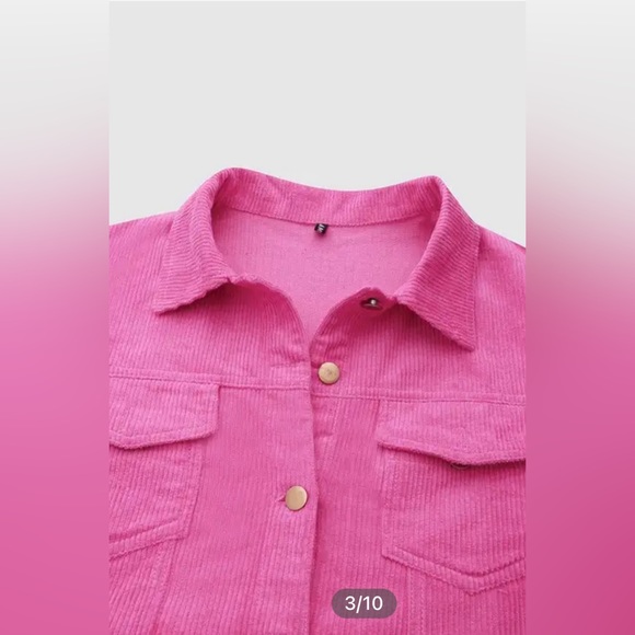 Color Block Curved Hem Corduroy Shacket with Pocket